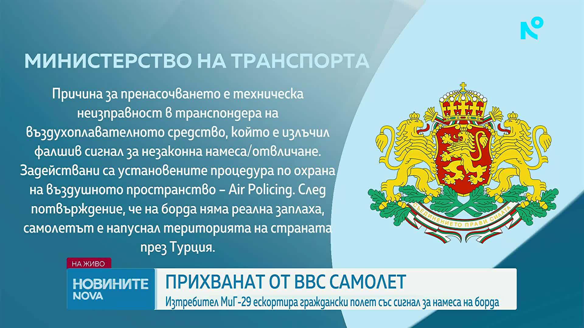 Фалшив сигнал за отвличане на полет над България