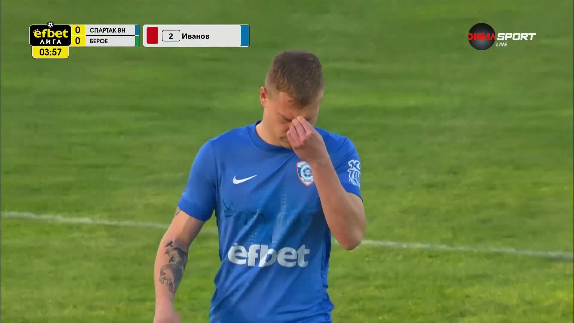 85 секунди и червен картон за Спартак Варна!