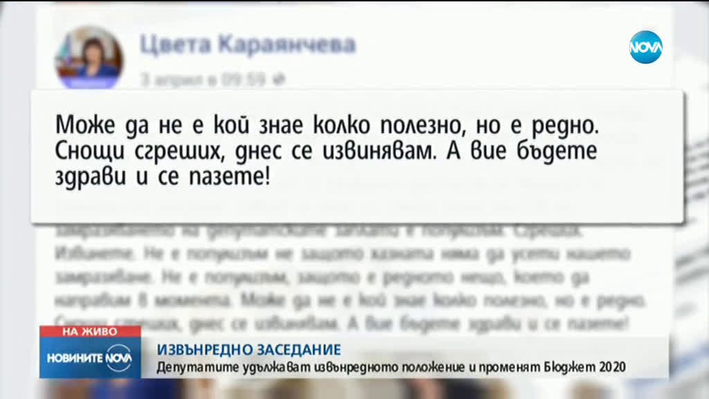 Караянчева се извини за изказването си, че замразяването на депутатските заплати е популизъм