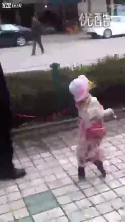 Куче облечено като момиче ходи на два крака