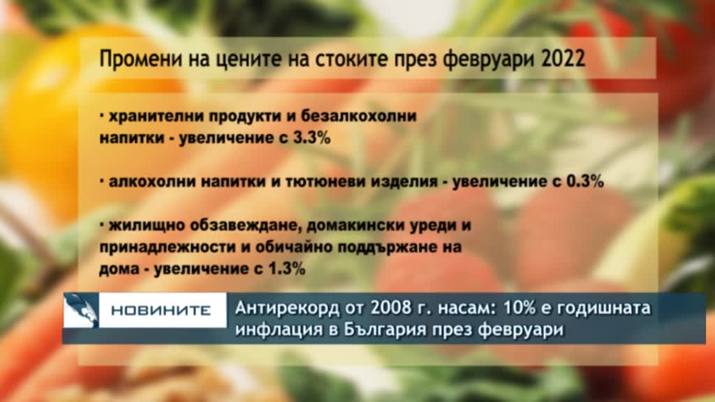 Антирекорд от 2008 г. насам: 10% е годишната инфлация в България през февруари