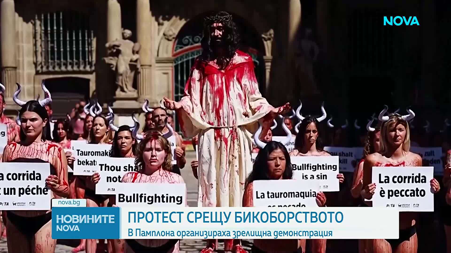Активисти в Памплона излязоха на протест под надслов „Борбата с бикове е грях“
