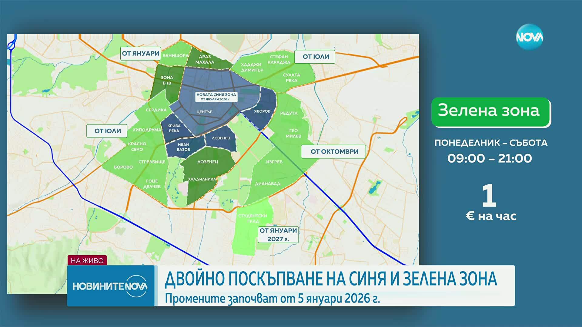 Синя и зелена зона в София - с нови цени и граници от 5 януари