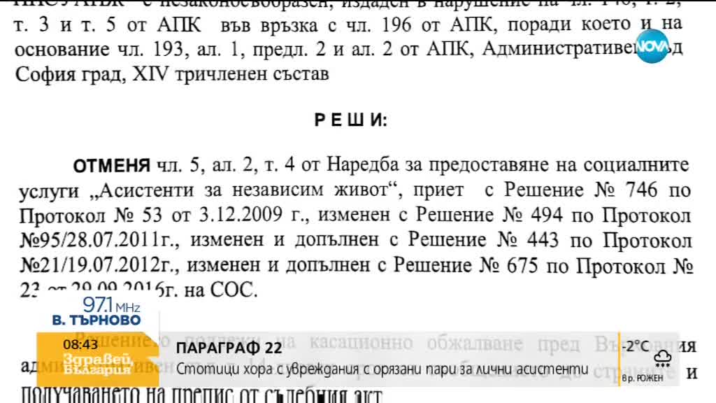 ПАРАГРАФ 22: Стотици хора с увреждания с орязани пари за лични асистенти