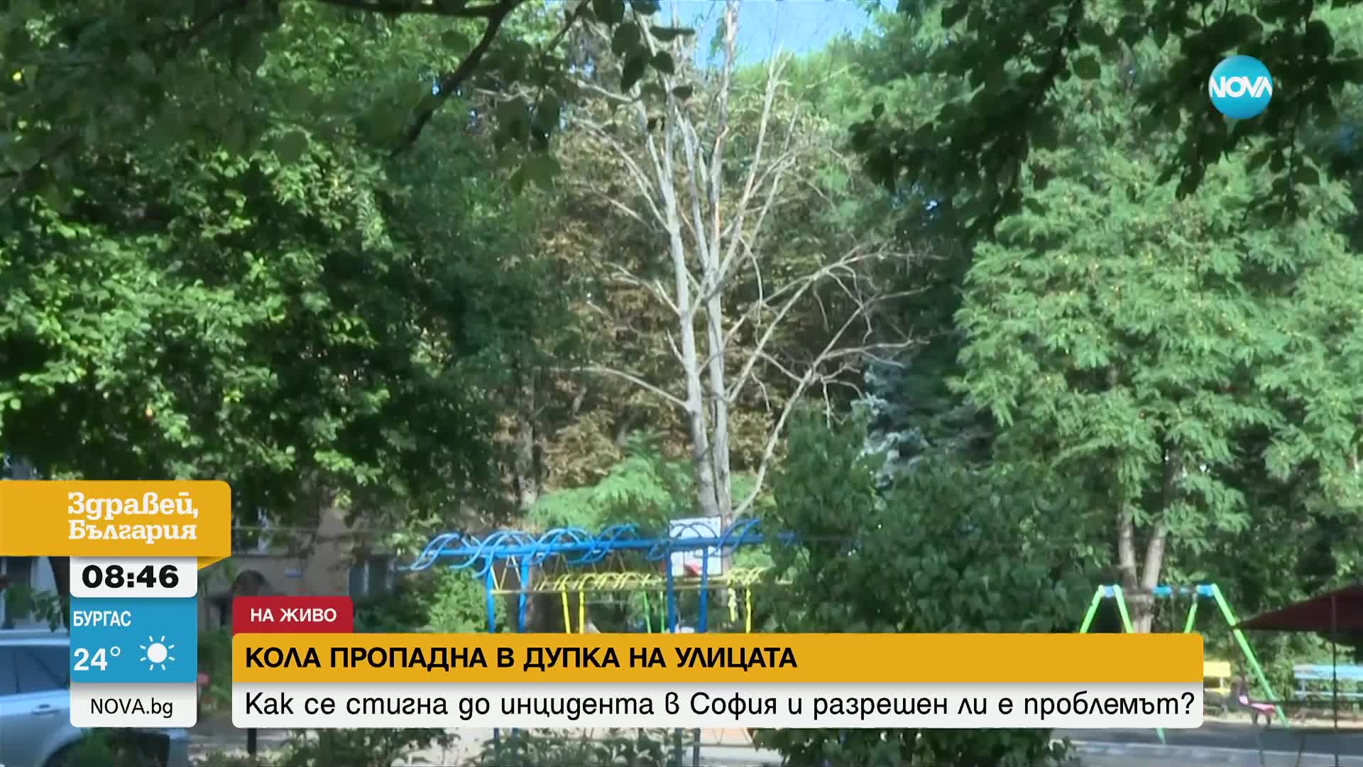 Кола пропадна в дупка на пътя в София