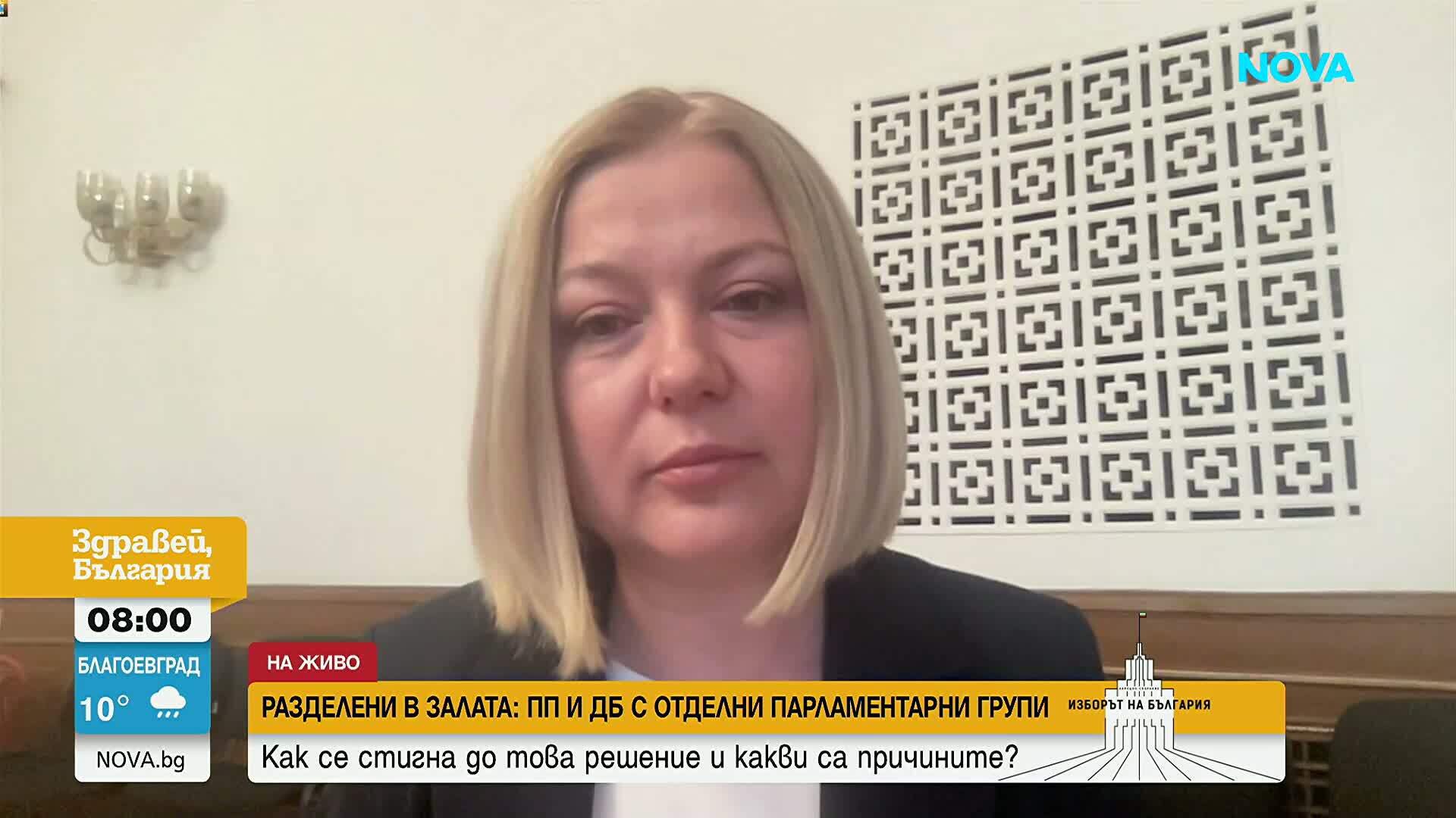 Надежда Йорданова: Разделянето на ПП и ДБ е политическа грешка, необходима е ефективно обединена група