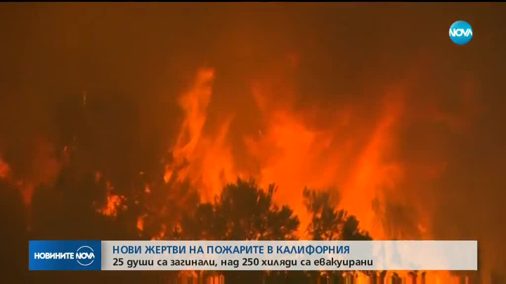 ПОЖАРИТЕ В КАЛИФОРНИЯ: 25 души са загинали, над 250 хиляди са евакуирани