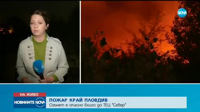 Голям пожар пламна до ТЕЦ "Север" край Пловдив