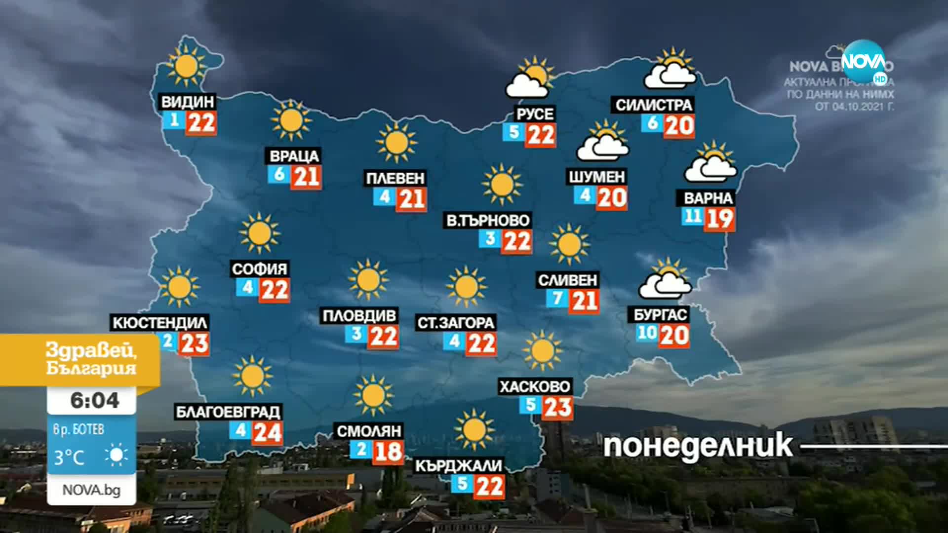 Прогноза за времето (04.10.2021 - сутрешна)