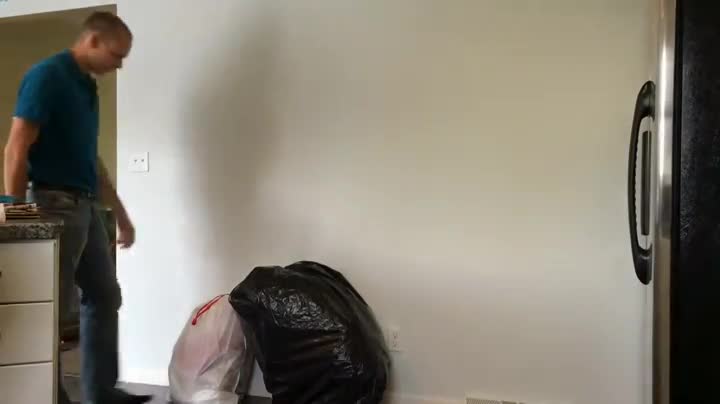 Маце успя да изплаши гаджето си толкова много, че той скоро няма да изхвърля боклука от вкъщи