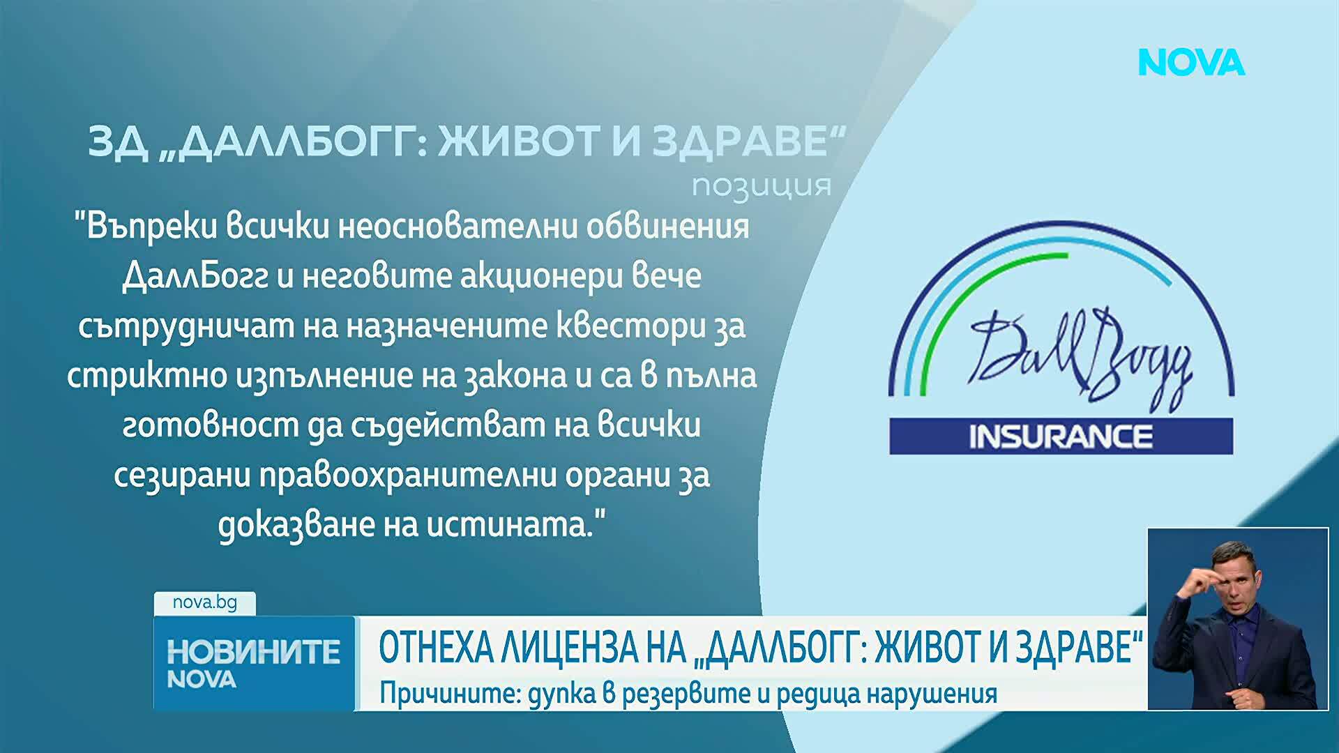 Отнеха лиценза за застрахователна дейност на ЗАД „ДаллБогг: Живот и здраве“ АД