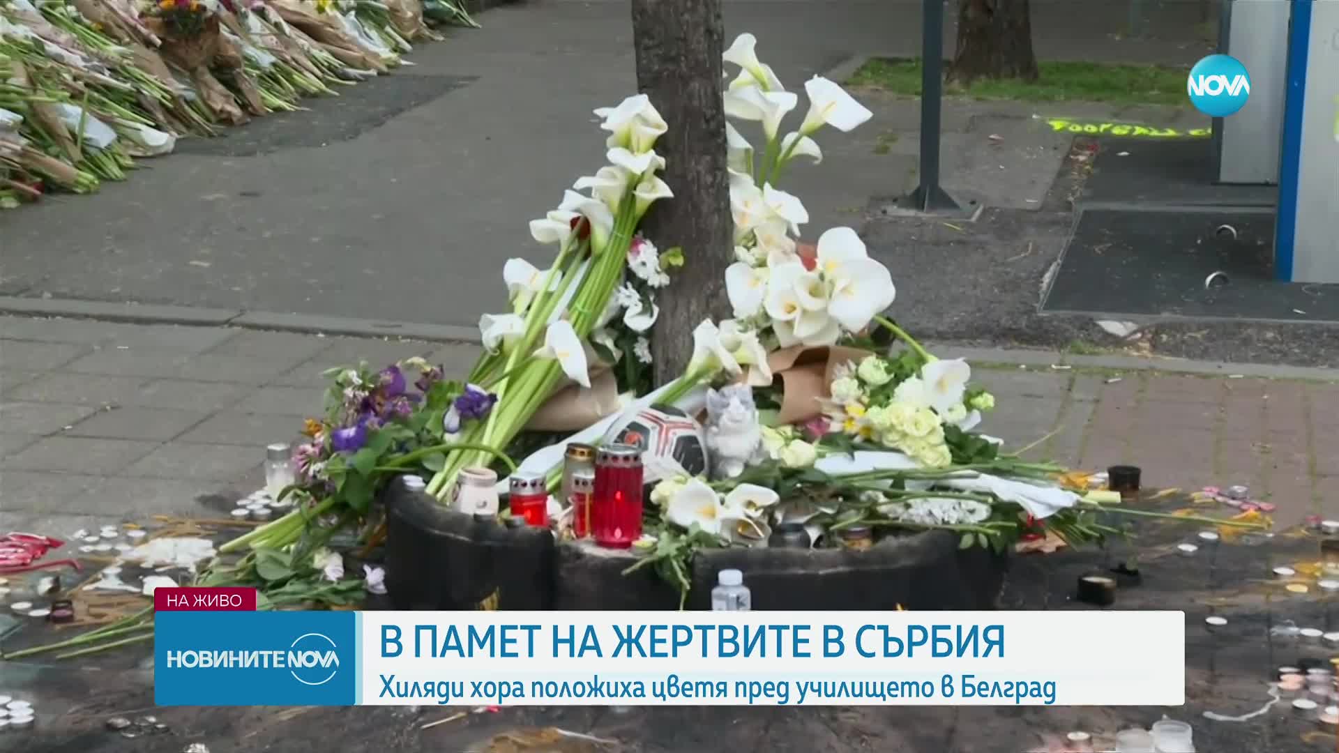 В памет на жертвите: Хиляди положиха цветя пред училището в Белград