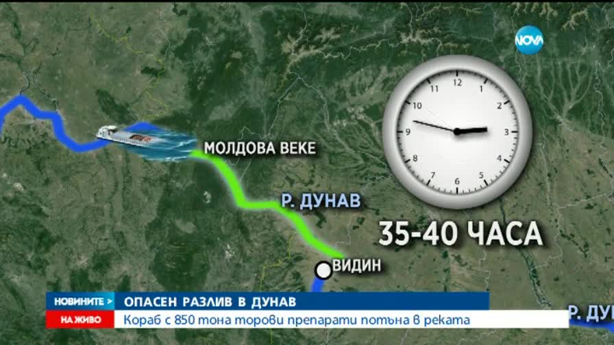 Кораб с 850 тона торови препарати потъна в Дунав (ОБЗОР)