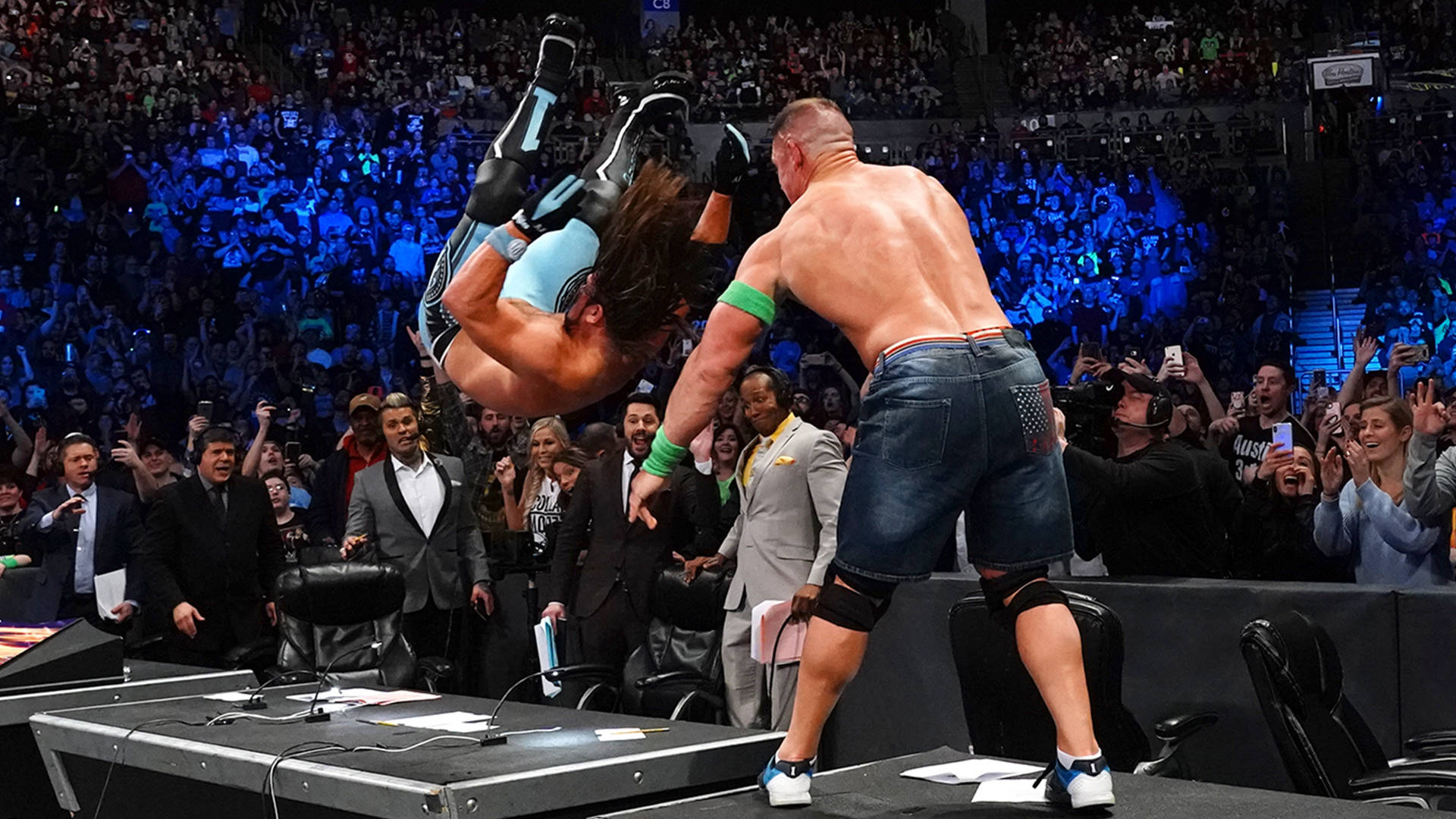 John Cena sends AJ Styles crashing through the announce table: WWE Fastlane 2018 (WWE Network Exclusive)
