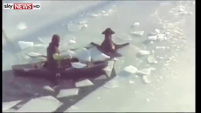 Спасяване живота на куче от замръзнало езеро