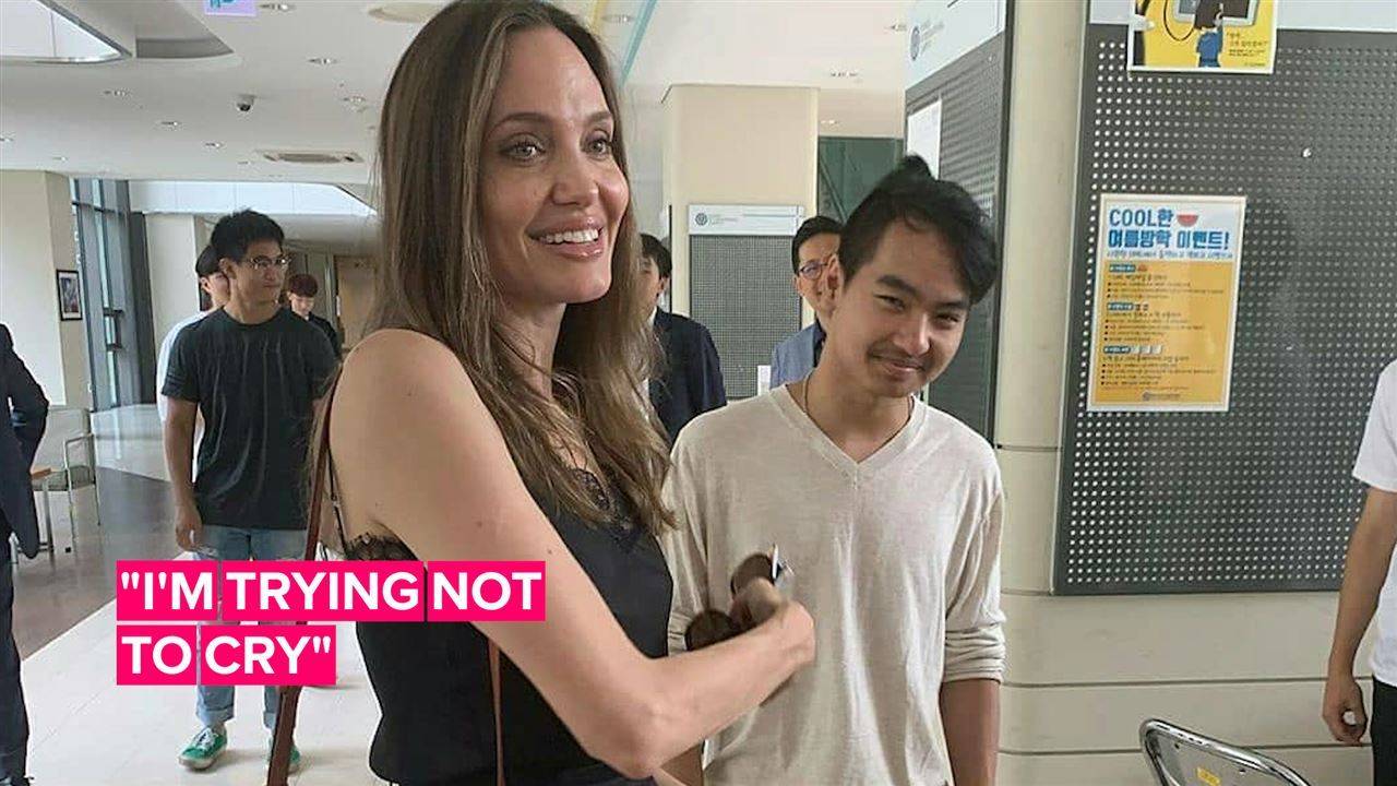 Angelina Jolie chats to students while dropping Maddox at college