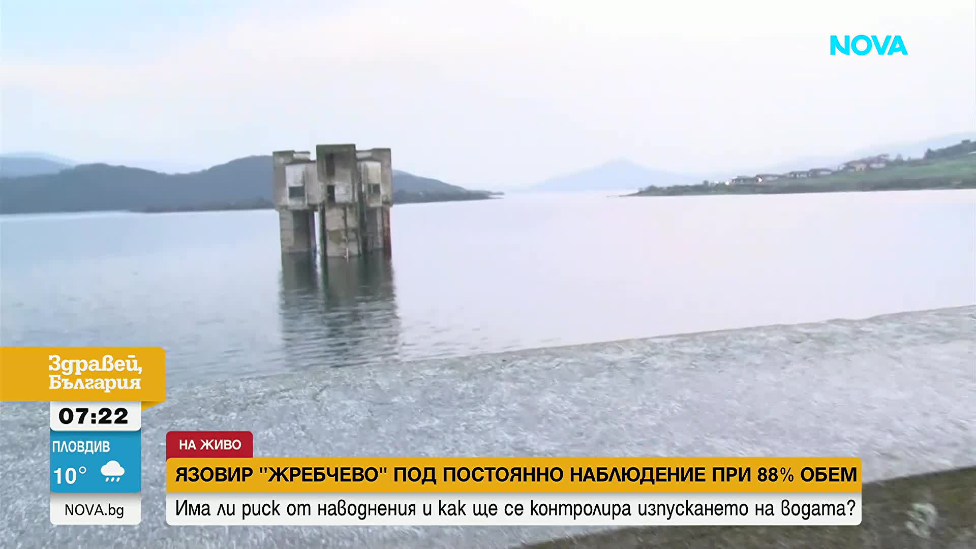 Язовир „Жребчево“ е близо до пълния си капацитет, контролирано се изпуска вода в Тунджа